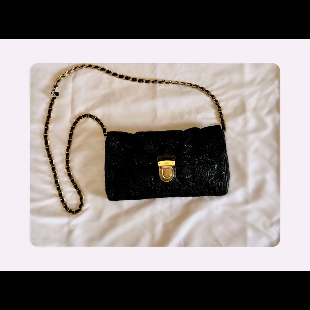 PRADA Pattina Tessuto Lurex Bag with Chain